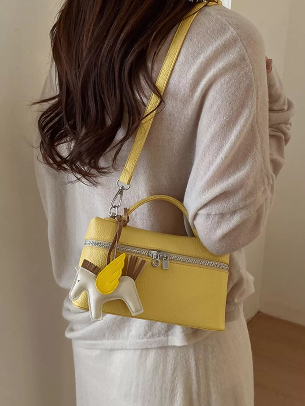 Adjustable Strap Crossbody Bag in Yellow, close-up detail