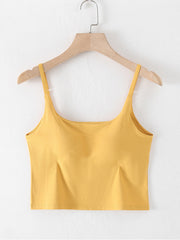 Mustard built-in bustier crop camisole with square neckline and adjustable straps
