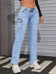 Tailored Cargo Jeans With Flap Pockets