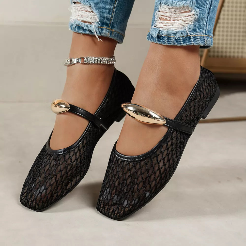 Square Toe Mesh Slip-on Flats, front view