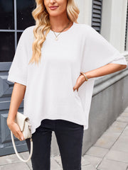 White relaxed fit t-shirt with drape sleeves and crew neck