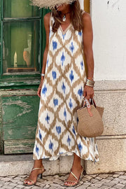 Charming Ikat Print V-neck Midi Dress