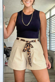 Chic Belted High-waisted Cotton Shorts