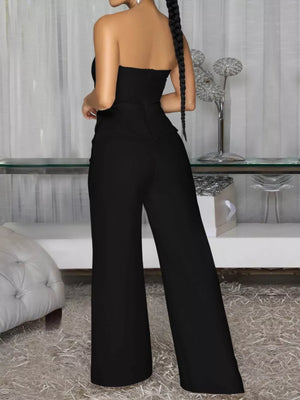 Tube Wide Leg Jumpsuit in Black, fabric detail