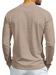 Plus size khaki long sleeve t-shirt with crew neck and button detail.