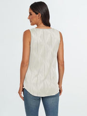 Textured wave tank top in white with a scoop neck and curved hem.