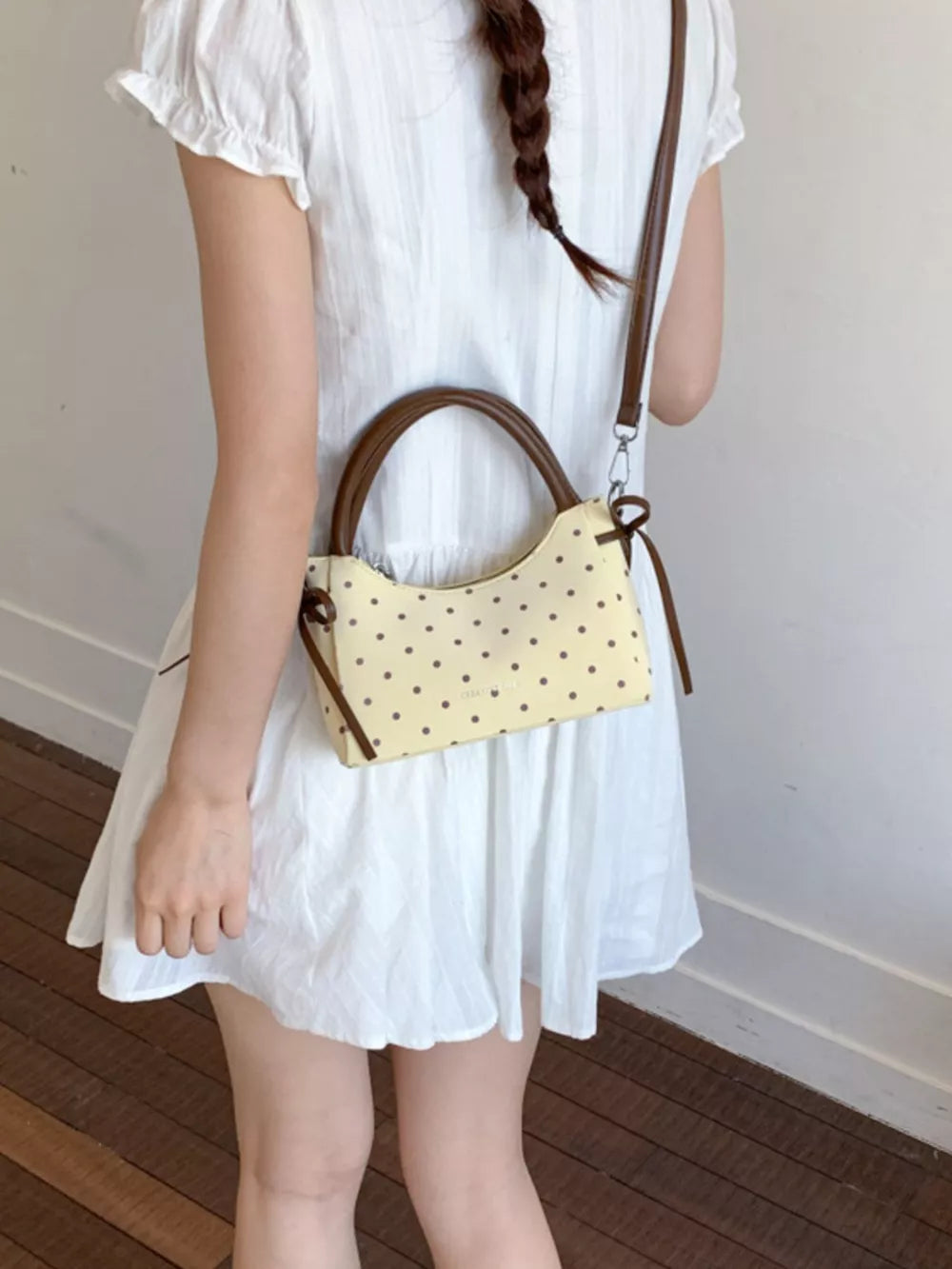 Polka Dot Mini Crossbody Bag in Blue, back view