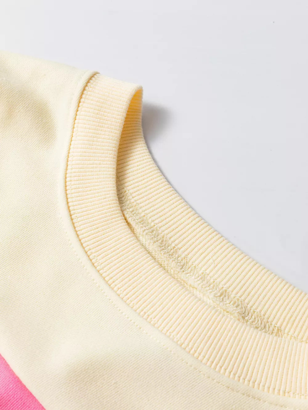 Colorblock Patchwork Crewneck Sweatshirt in Cream, fabric detail