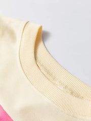 Colorblock Patchwork Crewneck Sweatshirt in Cream, fabric detail