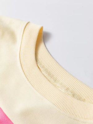 Colorblock Patchwork Crewneck Sweatshirt in Cream, fabric detail