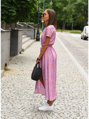 Floral Surplice Midi Dress With Tie Waist