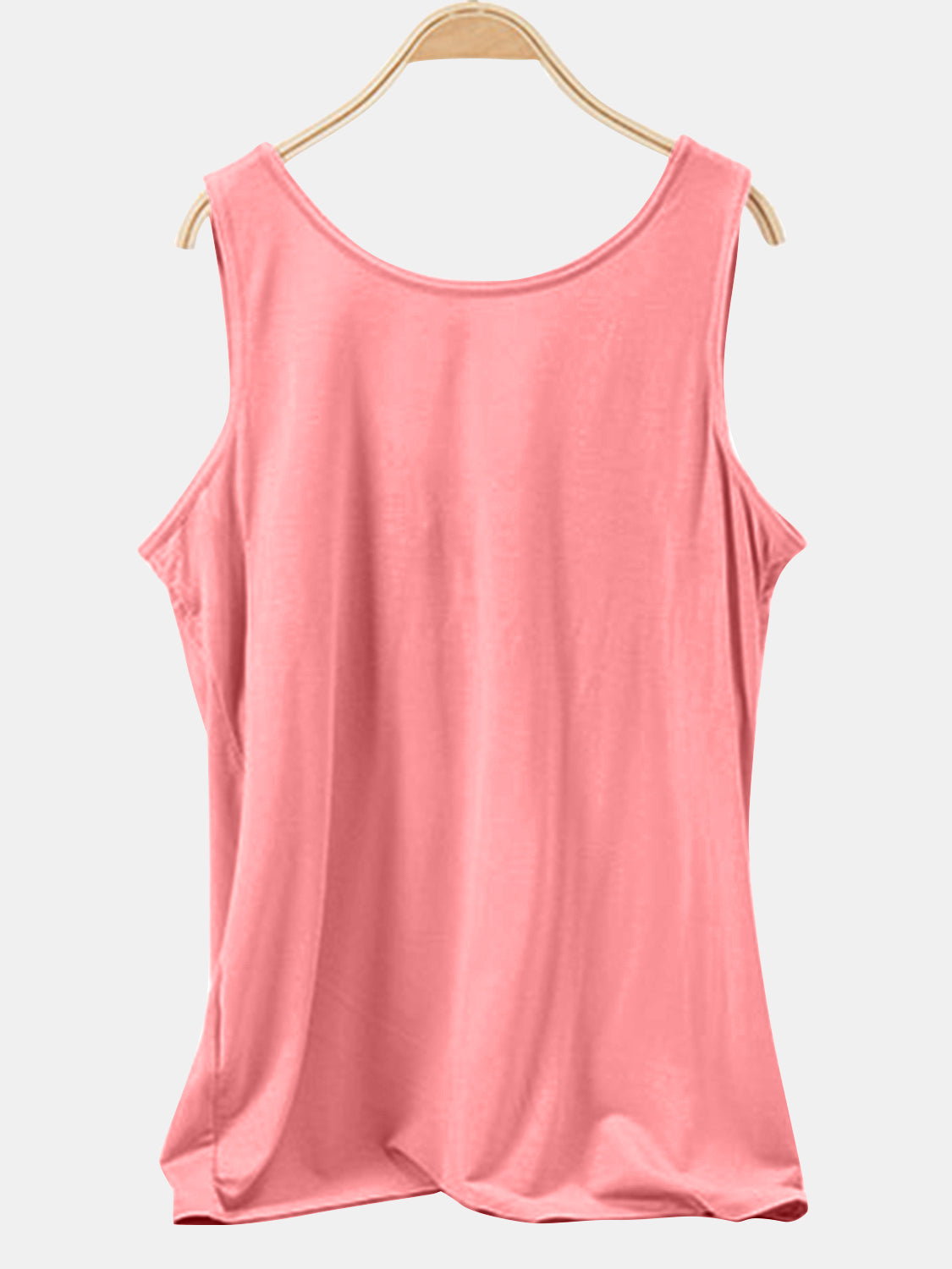 Pink scoop neck tank top with a relaxed fit.