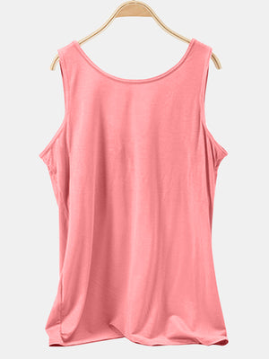 Pink scoop neck tank top with a relaxed fit.