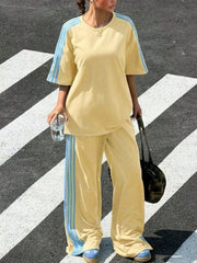 Striped Short Sleeve Top And Pants Set in Yellow, view 21