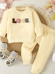 Children's Letter Round Neck Top And Pants Set in Gray, alternate angle