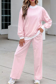 Striped Long Sleeve Top And Pants Set in Blush Pink, close-up detail