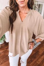 Gathered Cuff V-neck Blouse
