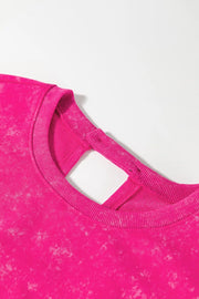 Hot pink acid wash tee with back cutout detail