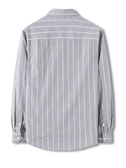 Grey striped long sleeve cotton blend button-down shirt with white pinstripes.