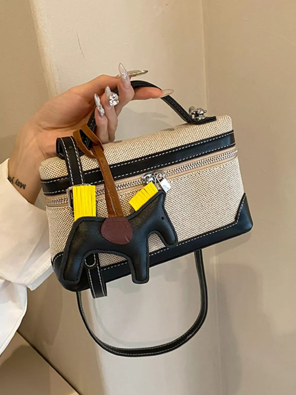 Top Handle Detachable Strap Mini Handbag in Black, alternate angle