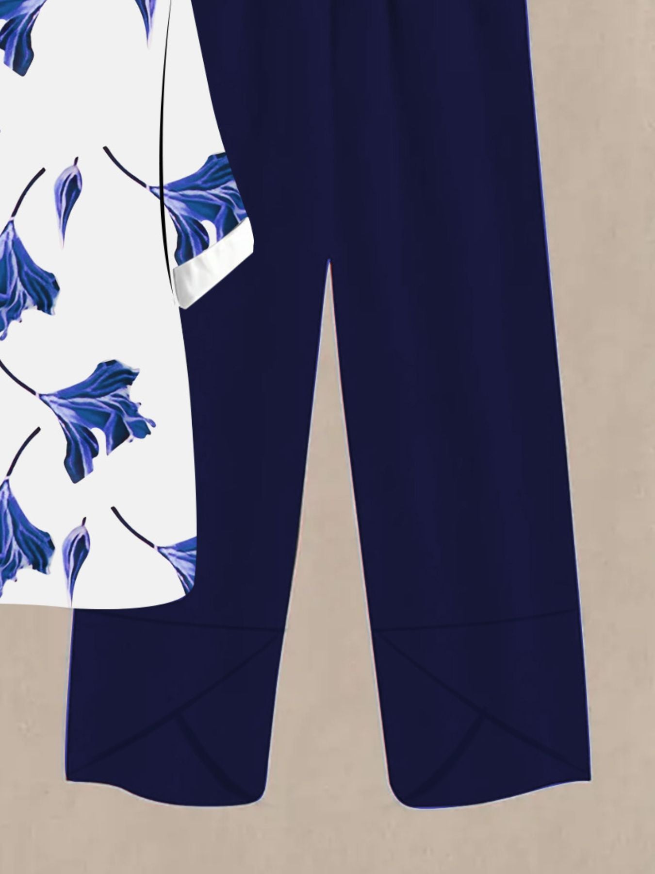 Floral print half sleeve top with dark blue wide leg pants