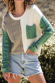 Textured panel pocket sweater in orange, acrylic blend, casual cut