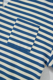 Textured stripe henley pocket top in peacock blue with a waffle knit texture.