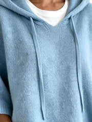 Striped Hooded Sweater With Button Detail in Blue, view 20