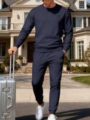 Men's Full Size Round Neck Sweatshirt And Jogger Set in Light Gray, model styling view
