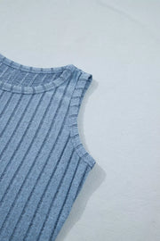Ribbed mineral wash tank top in blue with a slim fit and crew neck.