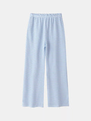 Blue striped maternity wide leg trousers with elastic waistband