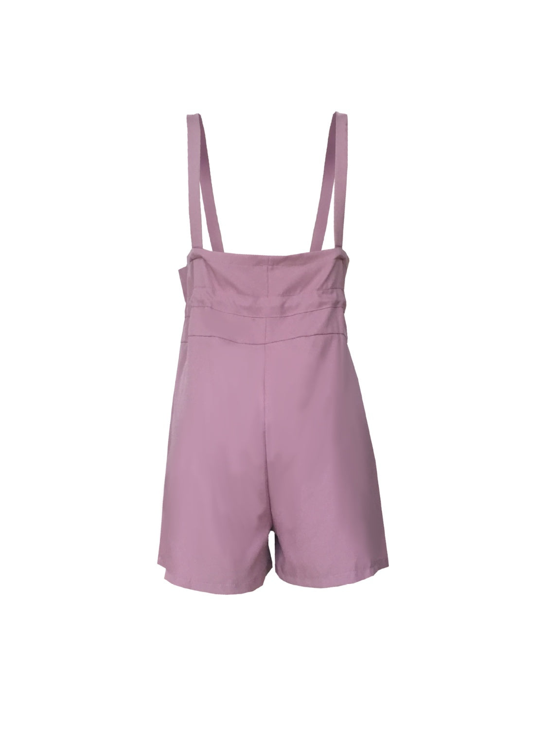 Dusty Pink high-waisted drawstring suspender shorts with a cinched waist detail.