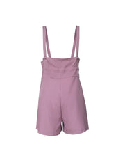 Dusty Pink high-waisted drawstring suspender shorts with a cinched waist detail.