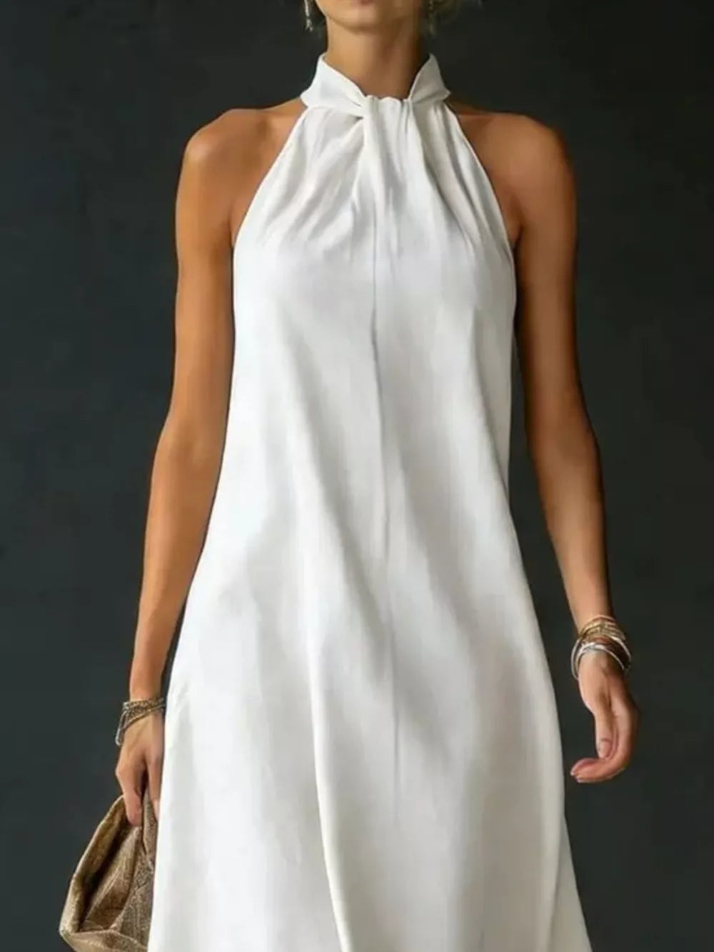 Full Size Halter Neck Maxi Dress Plus Size, model styling view