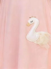 Blush pink cotton dress with 3D swan applique and Peter Pan collar detail.