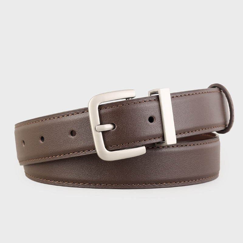 Brown cowhide leather belt with silver minimalist buckle