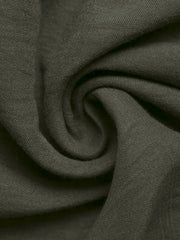 Button-down midi dress in olive green linen with a belted waist.