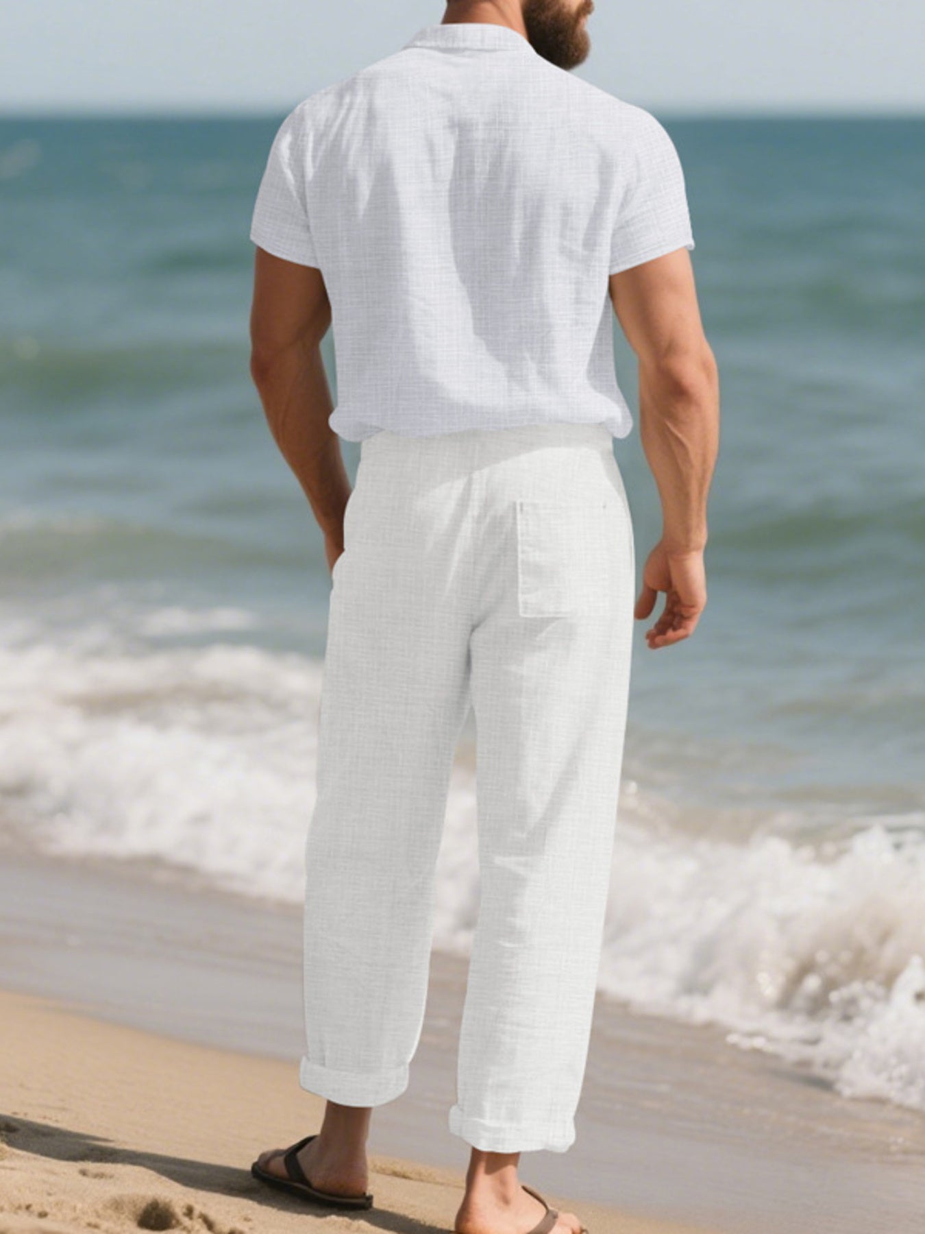 Men's Casual Button-up Shirt And Pants Set Plus Size, model styling view