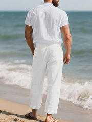 Men's Casual Button-up Shirt And Pants Set Plus Size, model styling view