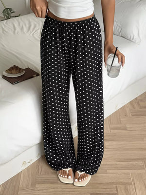 Polka Dot Wide-leg Pants in Black, side view