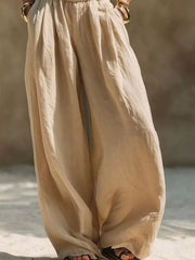 Full Size Elastic Waistband Wide Leg Pants in Beige, view 12