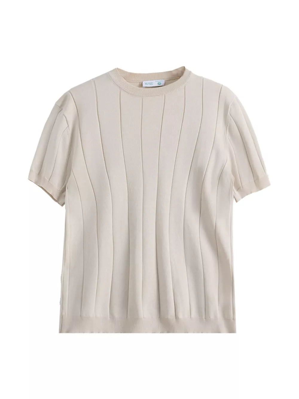 Men's plus size ribbed crew neck tee in Apricot, lightweight cotton blend.
