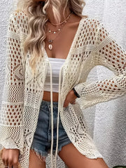 Intricate Openwork Tie-front Cardigan