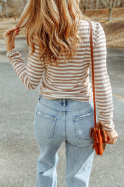 Ribbed stripe slim-fit turtleneck sweater in Stripe, with long sleeves and a high neckline.