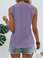 Sleeveless eyelet detail blouse in mauve, featuring a textured pattern and casual cut.