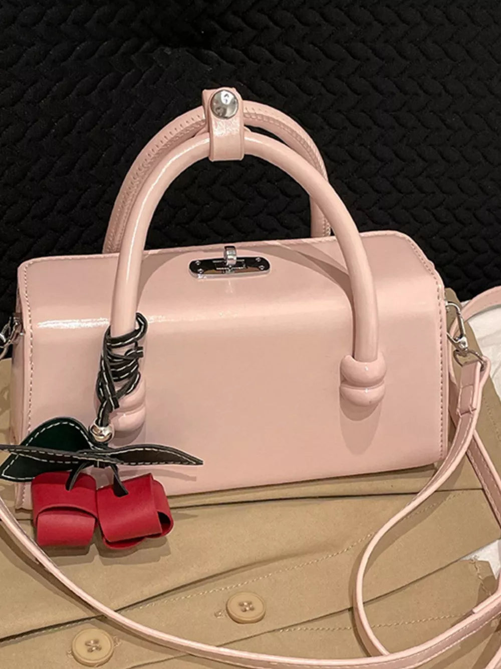 Top Handle Crossbody Bag in Pink, fit detail