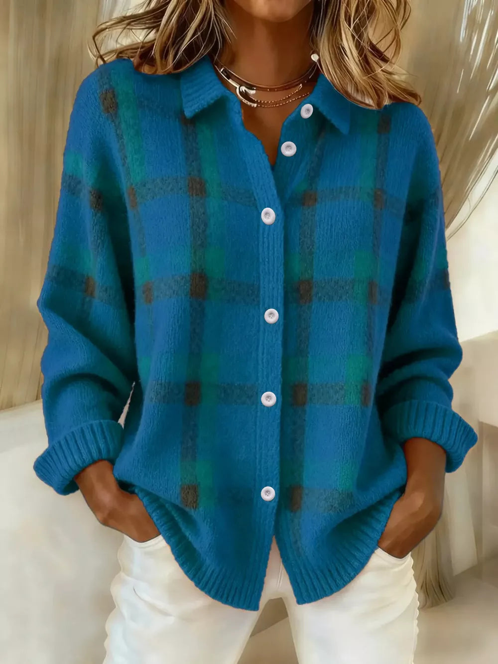 Plaid Button-up Cardigan, back view