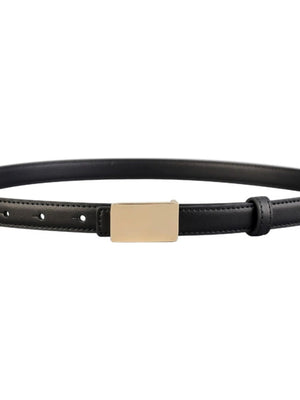 Black cowhide leather belt with gold buckle and adjustable holes