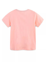Toddler pink t-shirt with short sleeves and crew neck.