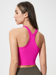 Hot Pink Sculpted Racerback Crop Tank with a smooth finish.